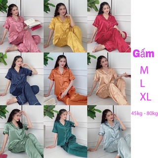 Đồ bộ pijama nữ lụa gấm cao cấp quần dài tay ngắn bigsize 45kg - 80kg