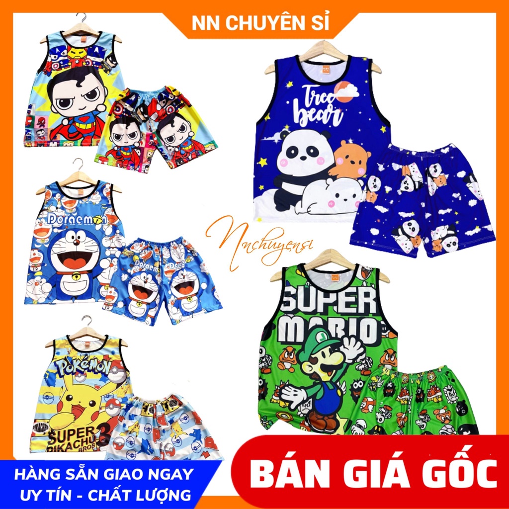 Đồ bộ SÁT NÁCH - 3 LỖ cho bé size đến 47kg chất thun mềm mát in DOREMON pokemon hoạt hình dễ thương DBRBSN FULL SIZE