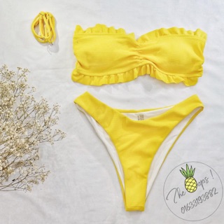 [Ảnh thật] Set bikini 2 mảnh dáng quây màu vàng rực rỡ