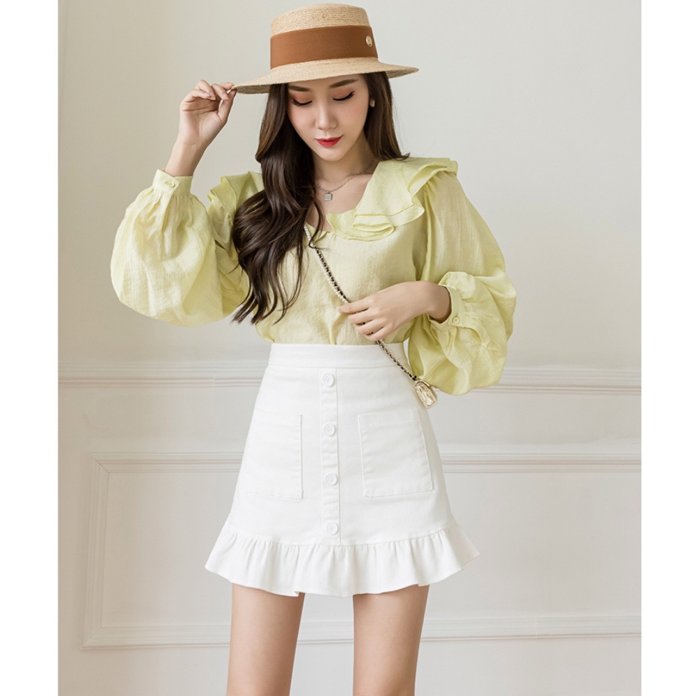 Chân váy nữ, chân váy midi phối cúc chất kaki màu đen size S M L SKUCV-04A