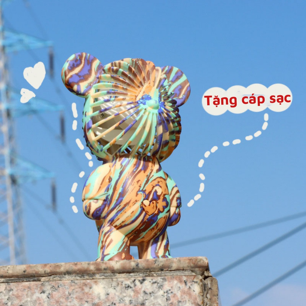 Quạt mini cầm tay tích điện hình gấu Bear Brick cute fan decor nhiều màu sắc 3 cấp độ gió có hộp kèm sạc pin