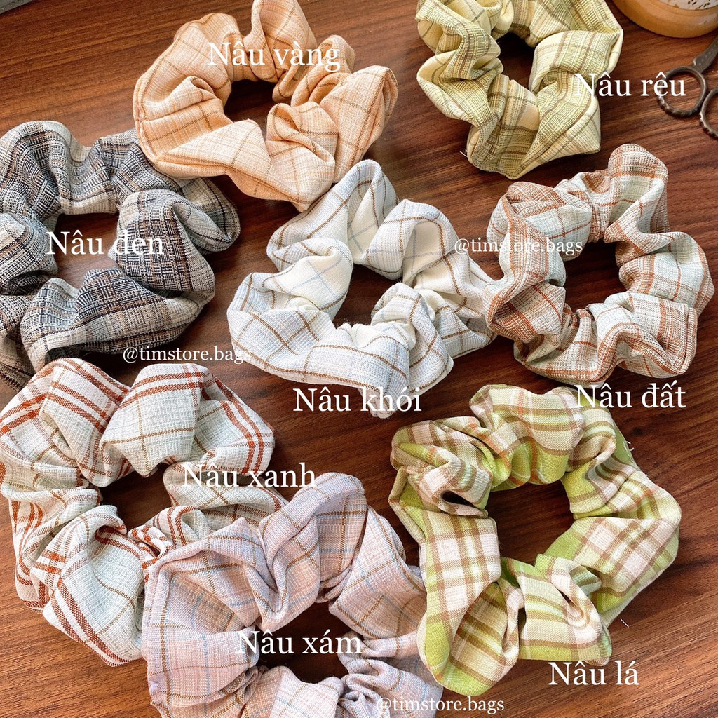 Dây cột tóc scrunchies vải caro retro màu cổ điển TÍM STORE