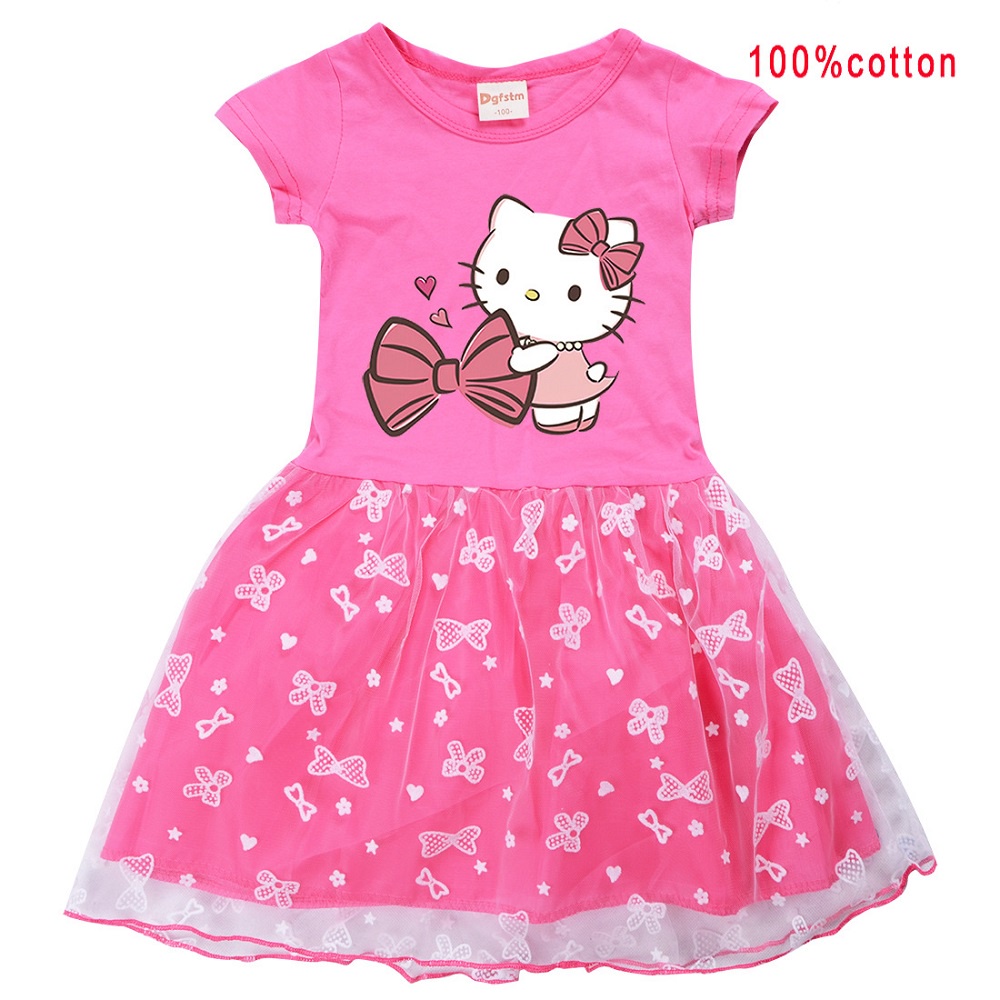 Hoạt Hình Đầm Xoè Tutu Tay Ngắn Hình Hello Kitty Cho Bé Gái