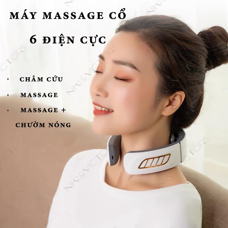 Máy Massage Cổ Gáy Thông Minh 6 Điện Cực Chườm Nóng 6 Chế Độ Massage  9 Mức Cường Độ Có Làm Nóng