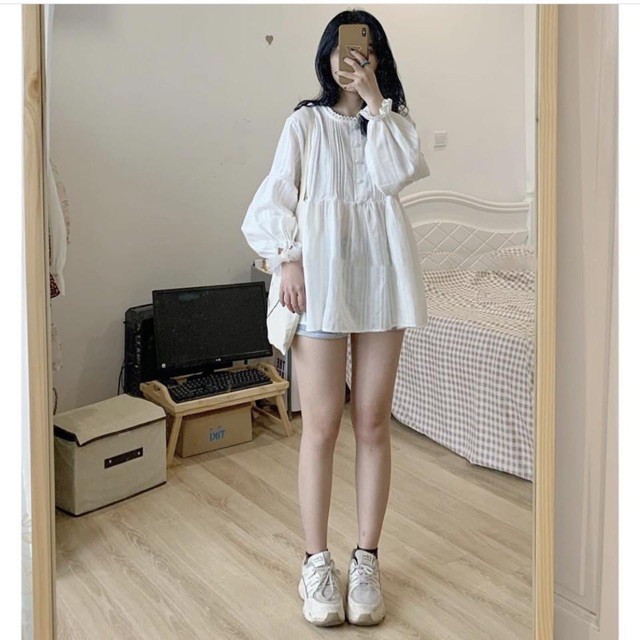 Áo Babydoll Trắng Nữ Bigsize ❤️FREESHIP❤️ Thấm Hút Mồ Hôi Tốt, Áo Sơ Mi Xuất Dư nana store hn