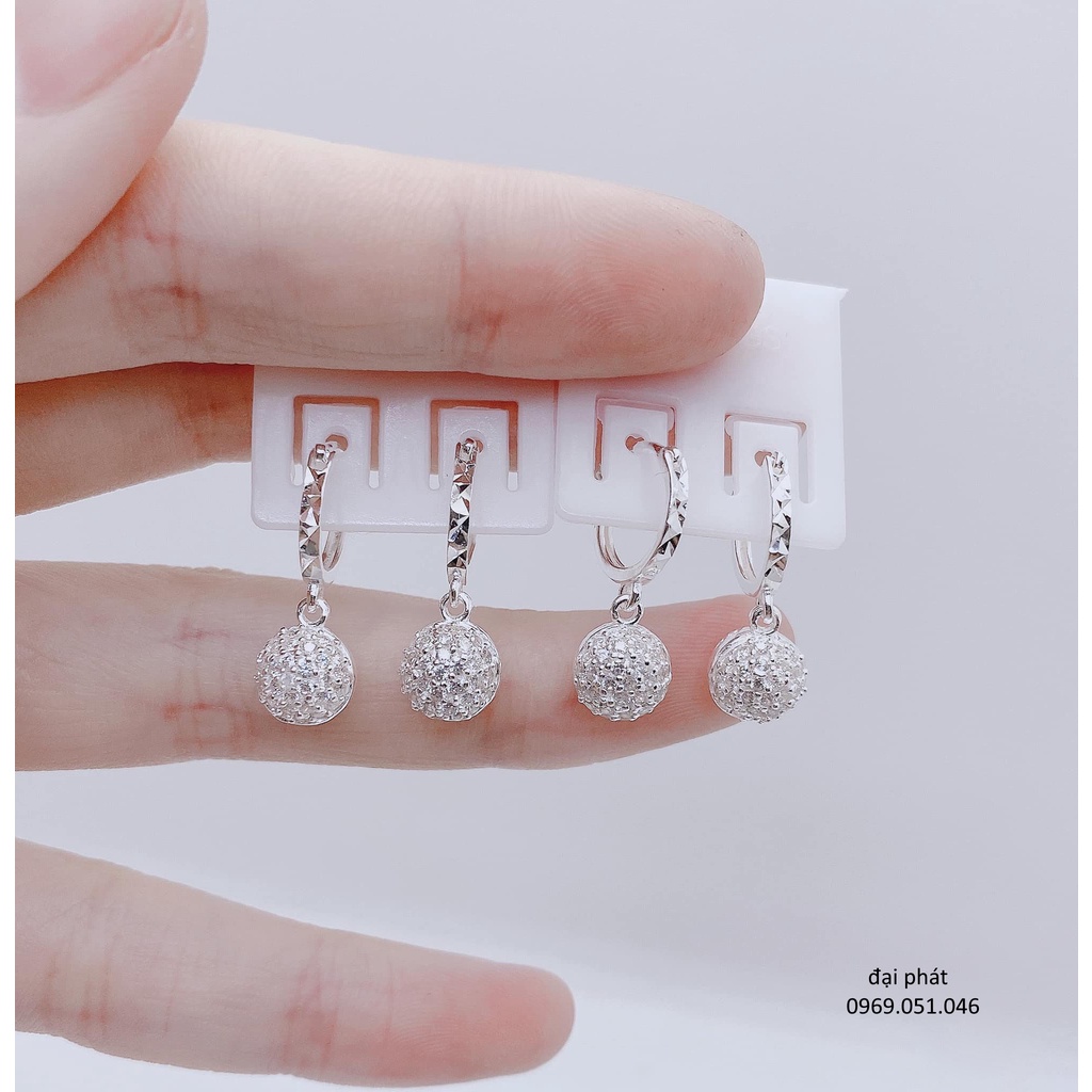 bông tai cầu đá , chốt bạc chắc chắn , treo quả cầu sang chảnh - đại phát