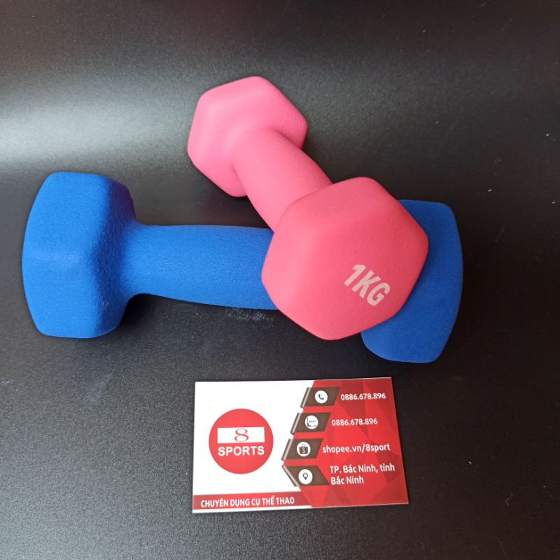 Tạ tay 1kg bọc cao su tự nhiên cao cấp, an toàn, chuyên dùng tập gym, yoga, thể dục, thể thao, giảm cân 8sport