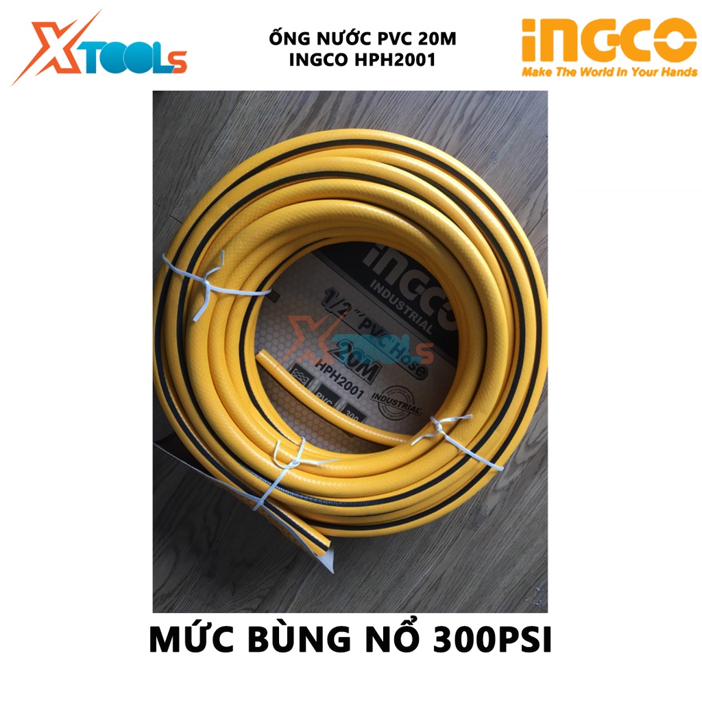 Ống nước PVC INGCO HPH2001 | ống nhựa pvc 20Mx1/2inch, Mức bùng nổ 300 psi, Mức thử nghiệm lực kéo 880N dễ lắp đặt, nhẹ,