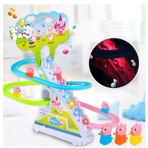 Bộ Đồ Chơi Heo Peppa Cầu Trượt Leo Cầu Thang Chiếu Sáng Phát Nhạc Ngộ Nghĩnh Cho Bé