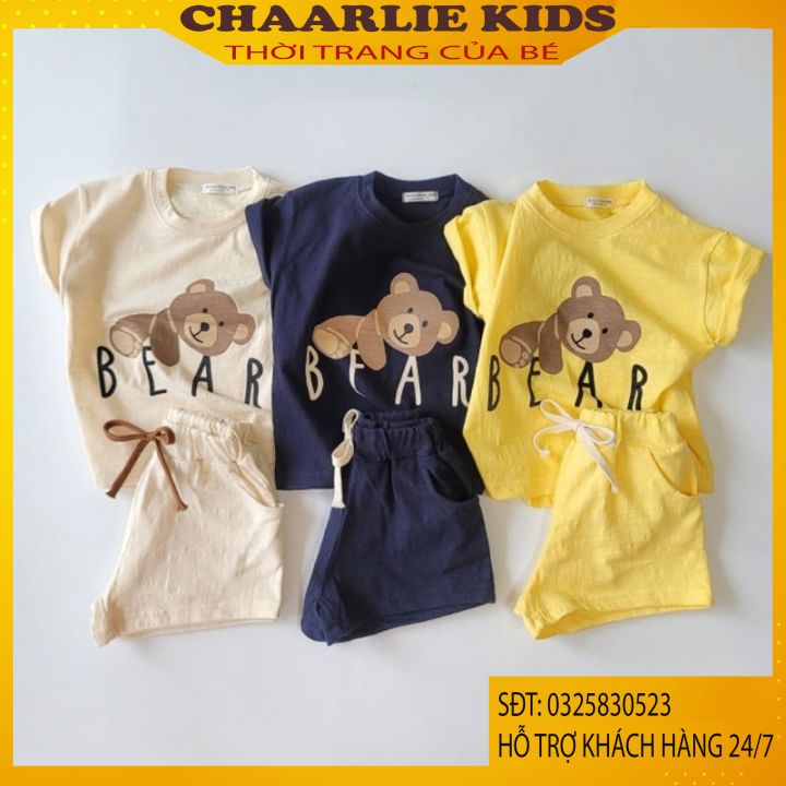 Bộ Gấu Cho Bé , Bộ Cộc Tay Cho Bé Trai Và Bé Gái Từ 5 Đến 22kg Chất Liệu cotton Cao Cấp Quần Áo Trẻ Em Chaarlie Kids