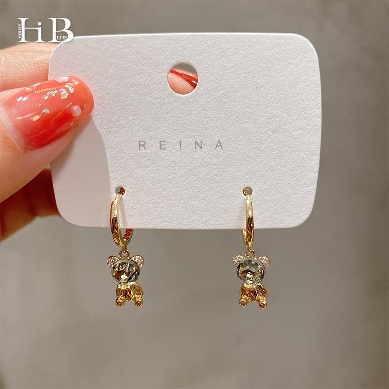 Bông Tai Hình Tròn Đính Kim Cương Lấp Lánh Dễ Thương Phong Cách Hàn Quốc