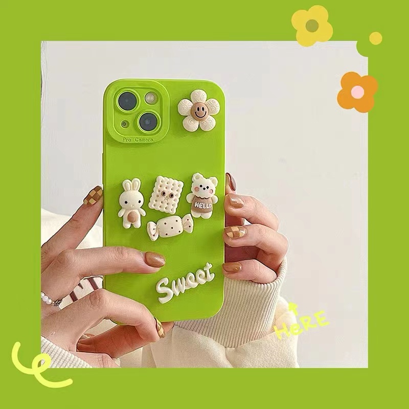 Ốp điện thoại hình thỏ màu xanh lá dạ quang thích hợp cho iPhone13 12 11ProMax X Xs Max XR 7 8Plus