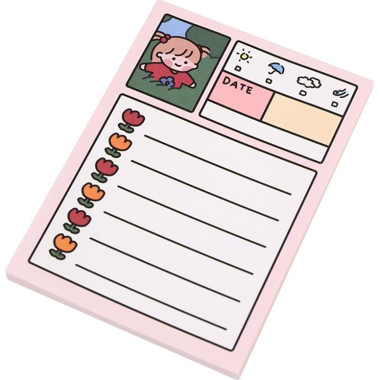Giấy ghi chú-giấy note cô gái dạo chơi trong vườn vui vẻ Purin