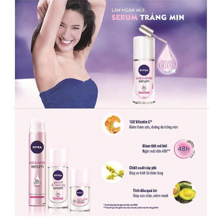 Xịt khử mùi sáng mịn Nivea Extra White Serum Spray Whitening Skin 100ml