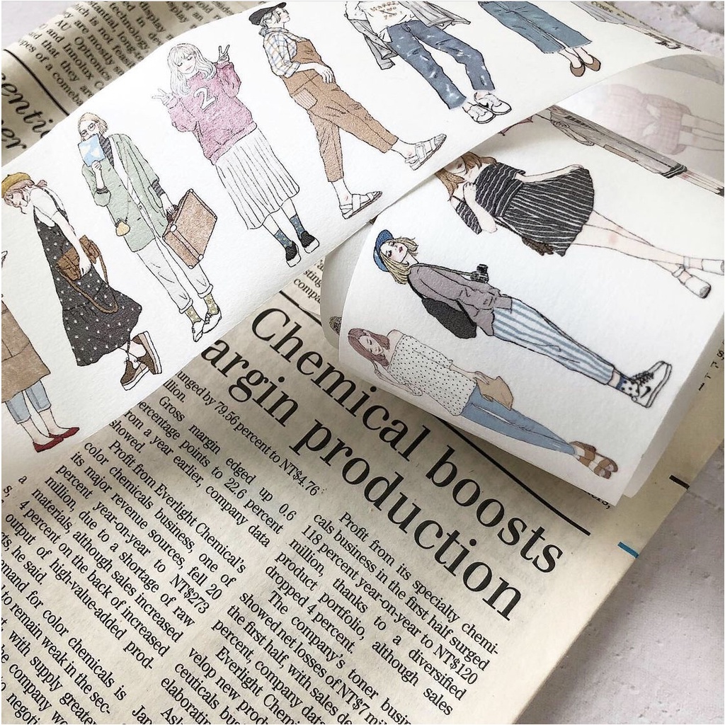 Băng dính washi tape cô gái Pion Girls trang trí junk journal chiết 1m || Nhà Kawaii