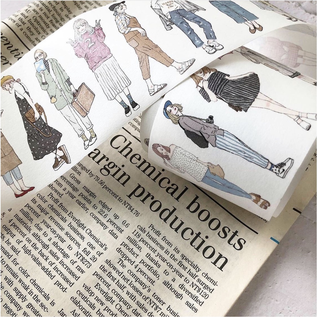 Băng dính washi tape cô gái Pion Girls trang trí junk journal chiết 1m || Nhà Kawaii