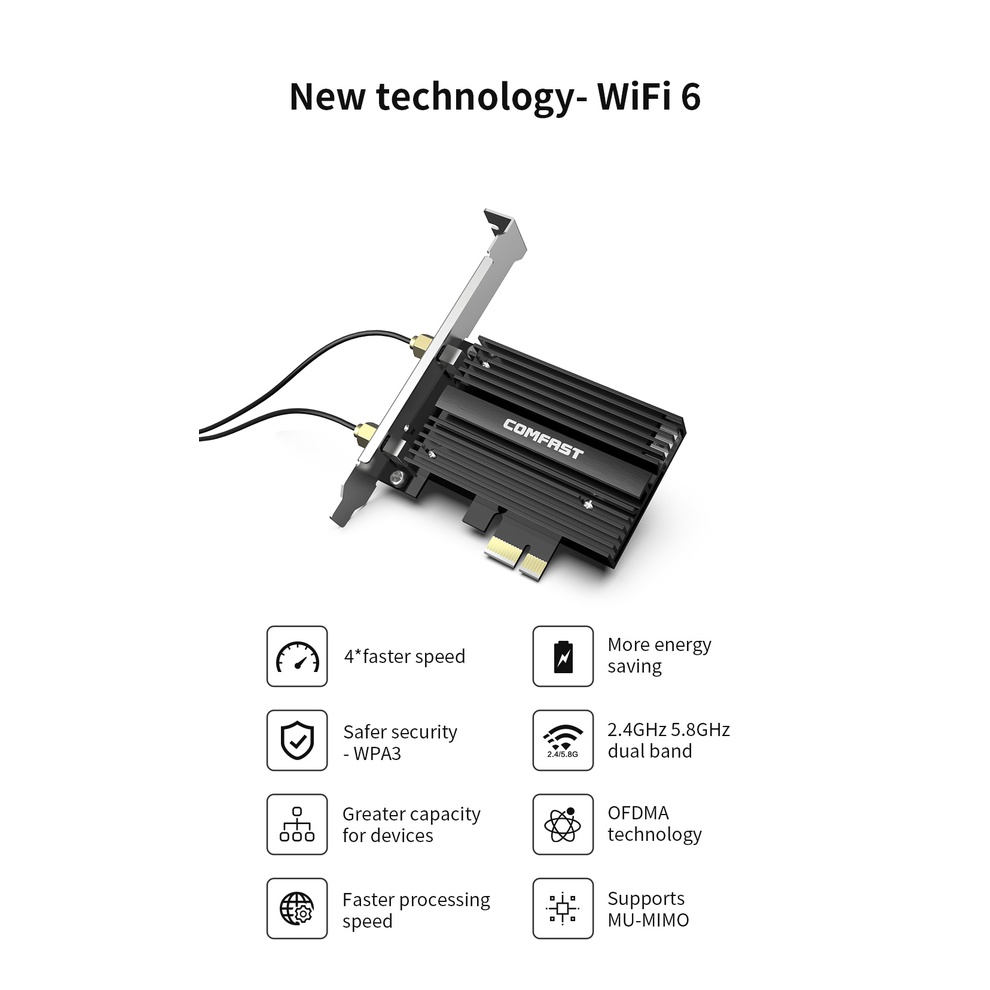 COMFAST Thẻ Mạng WiFi 1800Mbps Băng Tần Kép 2.4GHz & 5.8GHz 6 PCI-E 801.A AX180 Series wifi6 PCIE-X Cho Win10 / 11