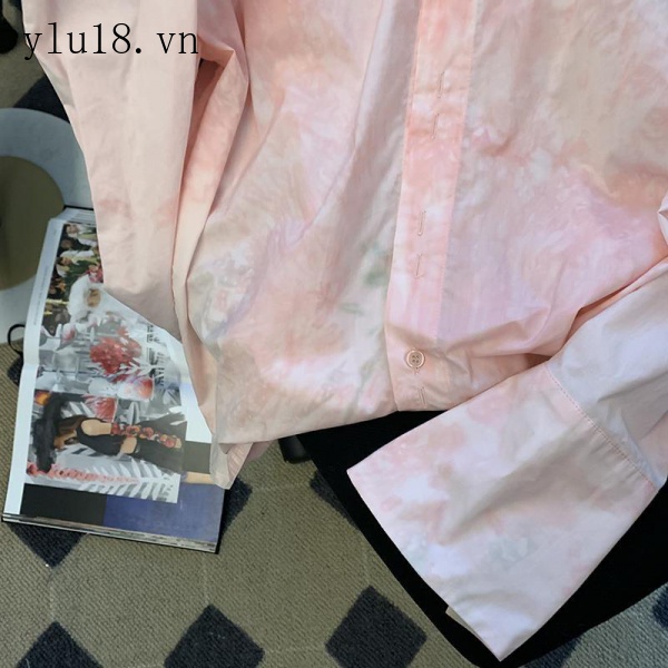 Áo Sơ Mi Tay Dài Dáng Rộng Họa Tiết Hoa Màu Nhuộm Thời Trang Xuân Thu Phong Cách Pháp Sang Trọng Cho Nữ