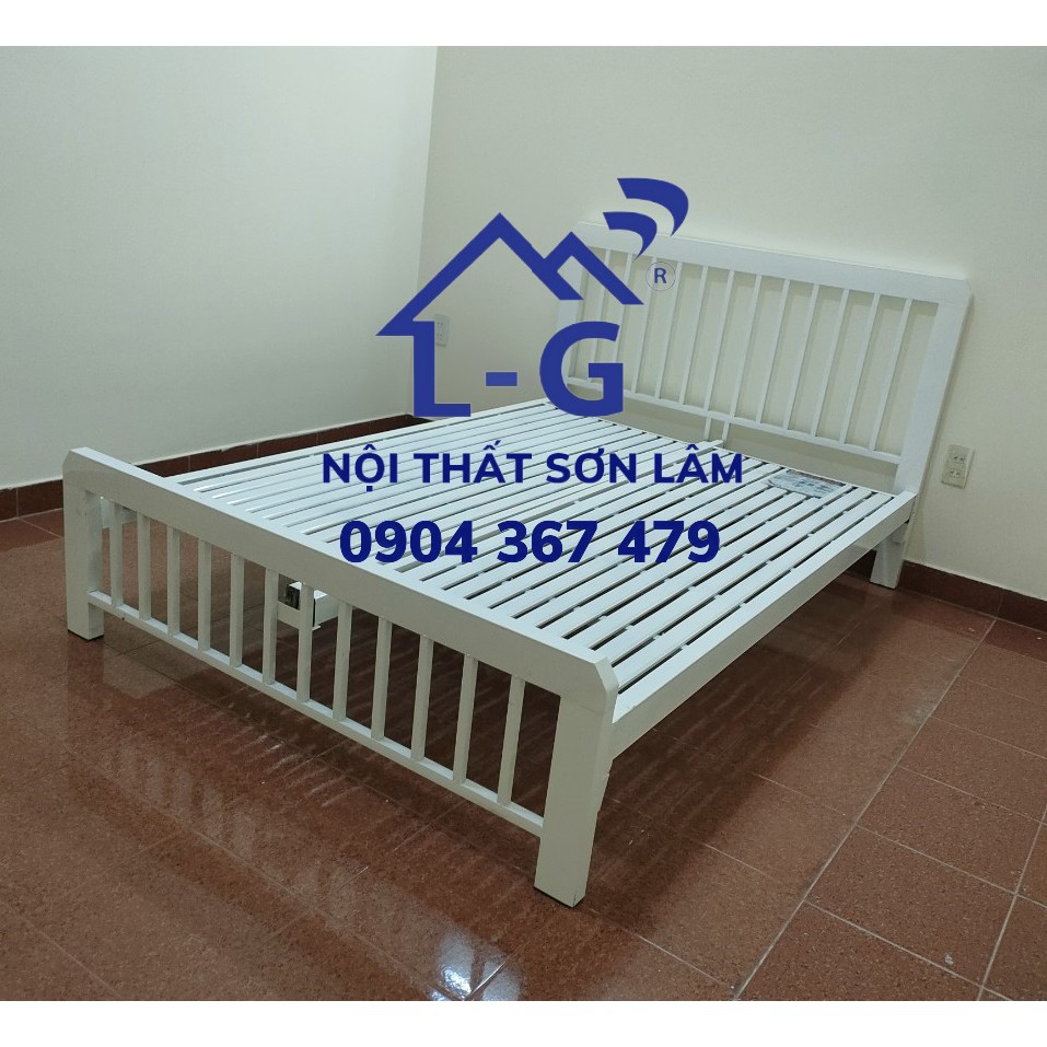 Giường sắt giá rẻ 1m6 hộp vuông 4x8 màu trắng tinh mẫu đẹp