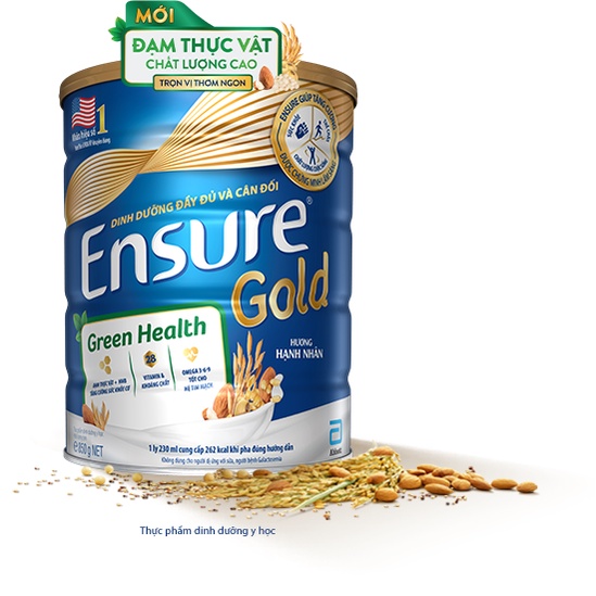 Sữa Ensure Hạnh Nhân Gold Green Health Đạm Thực Vật Lon 400g