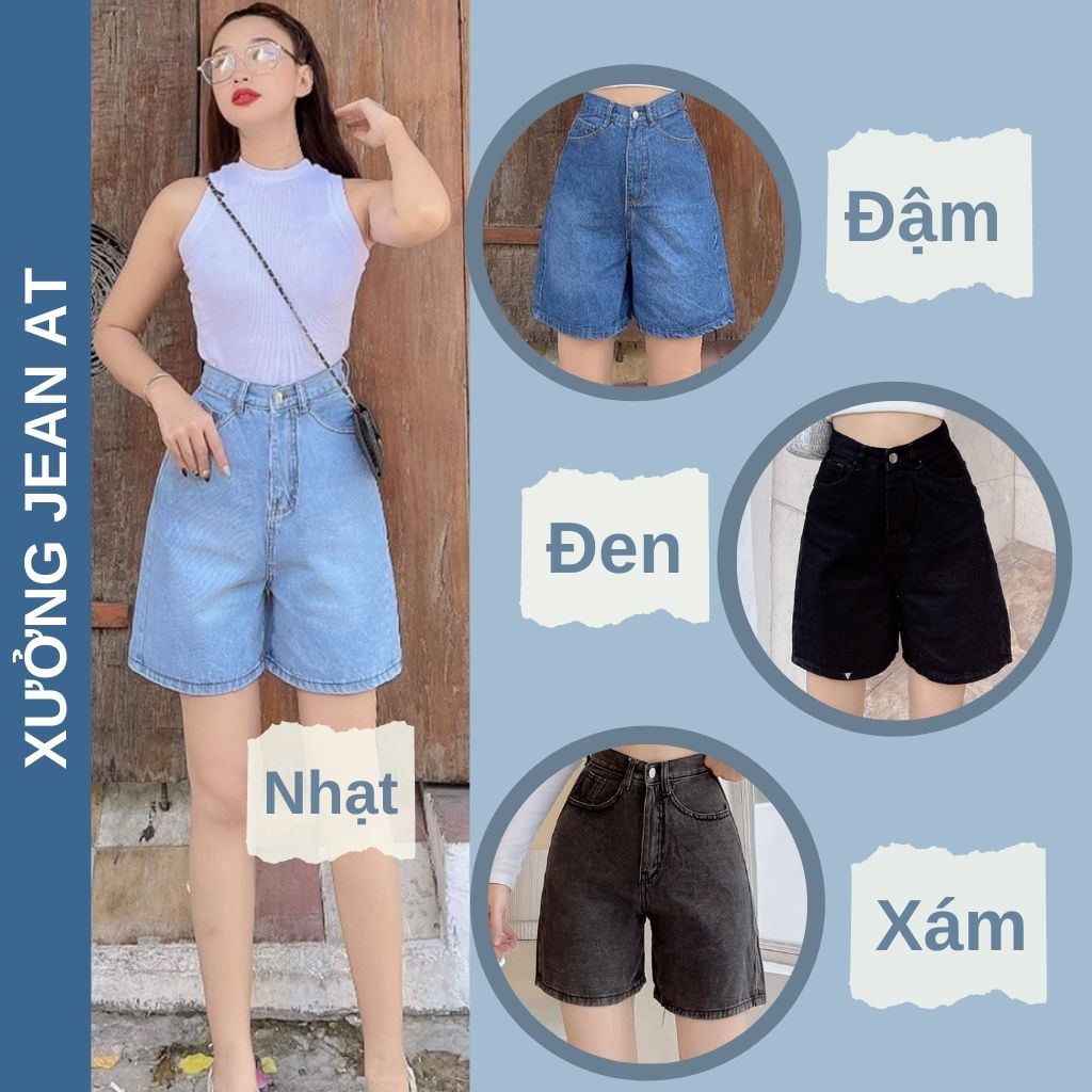 Quần Short Jean Ngố Nữ Ống Rộng Lưng Cao Basic Chất Bò Phong Cách Ulzzang Hàn Quốc 4 Màu 438 520 304