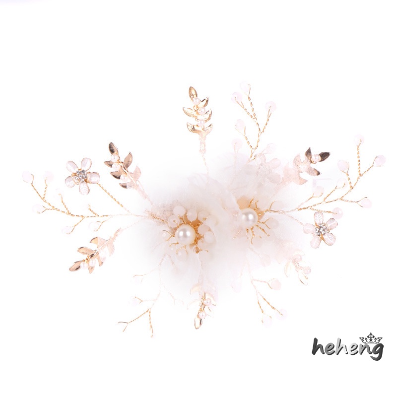 Trâm Cài Tóc Hoa Trắng Đính Đá Pha Lê Cho Cô Dâu