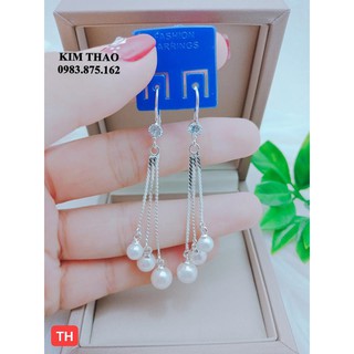Bông tai móc câu bạc 3 tua chai dài
