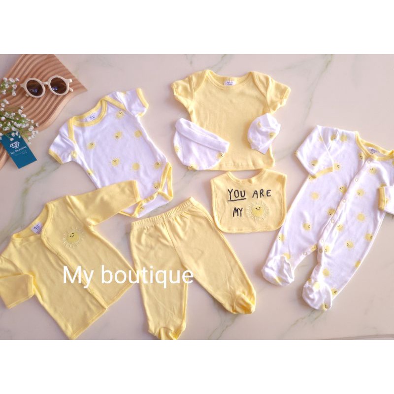 Set đồ sơ sinh cho bé 8 chi tiết, 100% cotton, My boutique, size 0 - 9m.