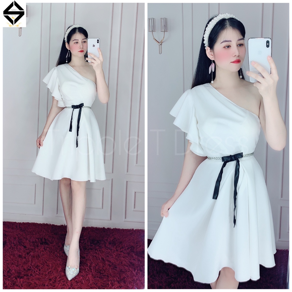 Đầm dự tiệc lệch vai form ngắn tặng kèm đai eo y hình TRIPBLE T DRESS - size M/L/XL - MS154V