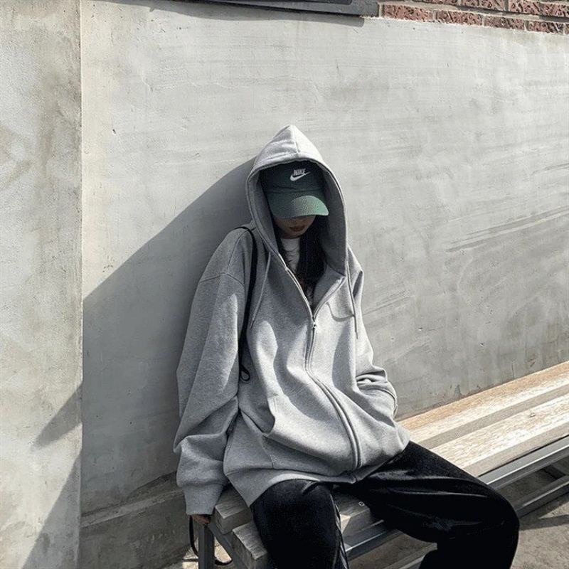 Áo Khoác Hoodie Nỉ Unisex [FREESHIP] 🌸 Áo tay bồng khóa kéo có mũ ulzzang màu Xanh | Xám nam nữ HOT 🌸