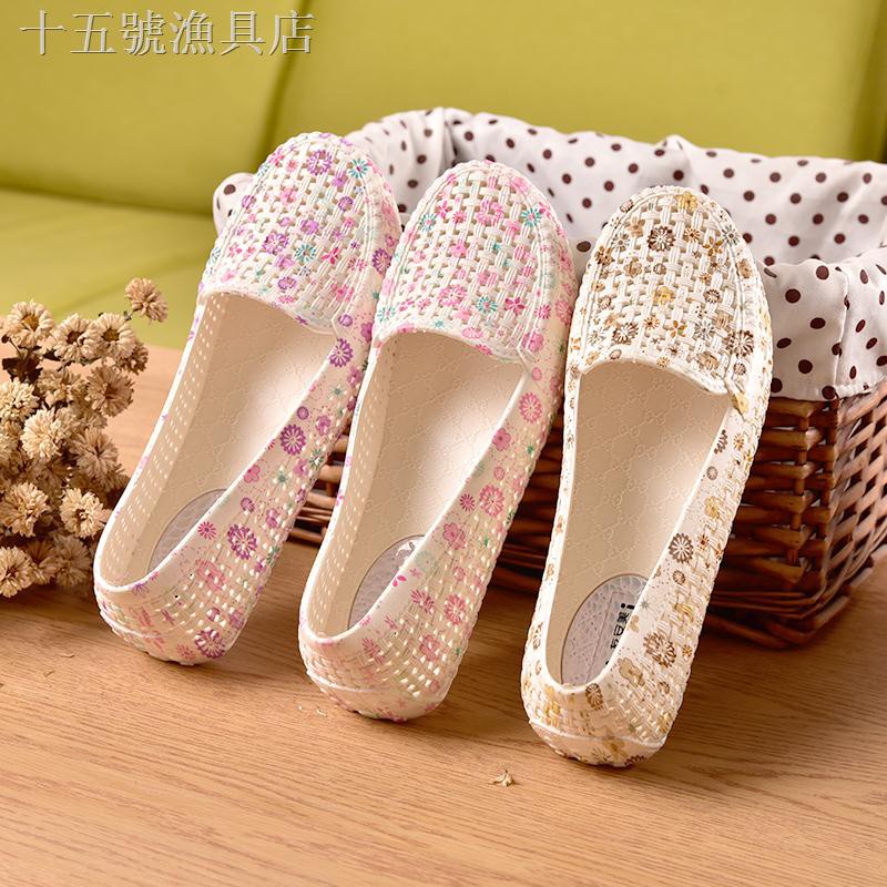 ❄┇Giày Sandal Nhựa Đế Bằng Mềm Đục Lỗ Thoáng Khí Thời Trang Mùa Hè Cho Nữ