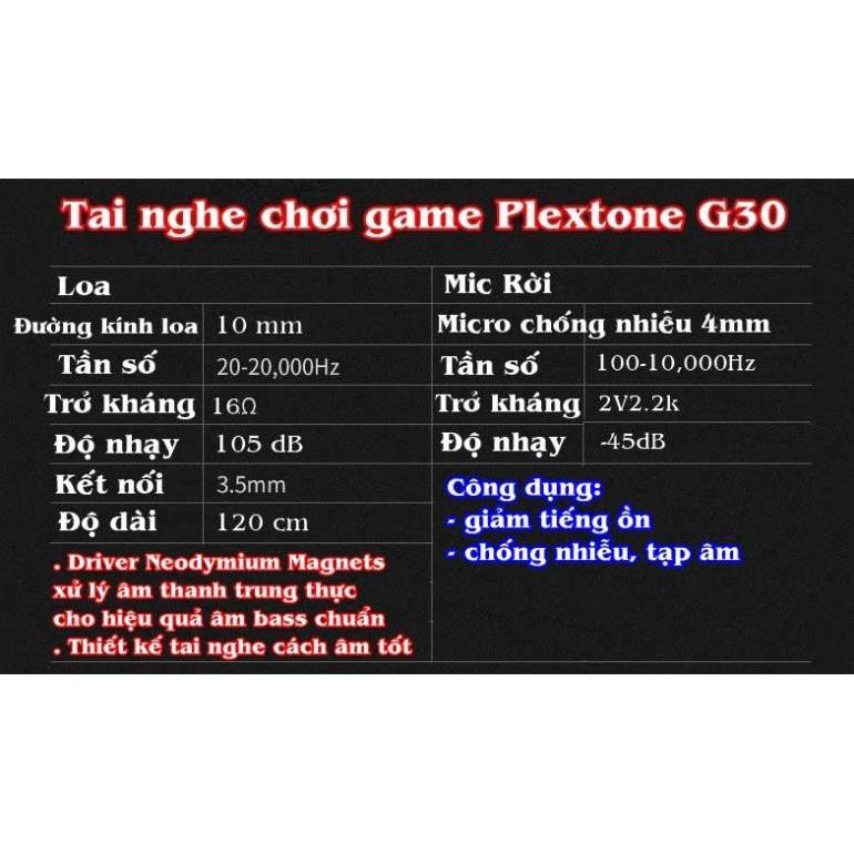 TAI NGHE CHƠI GAME - PLEXTONE G30 CẢI TIẾN MỚI - MIC RỜI CHỐNG ỒN LỌC ÂM TỐT ÂM BASS CHUẨN - UPDATE