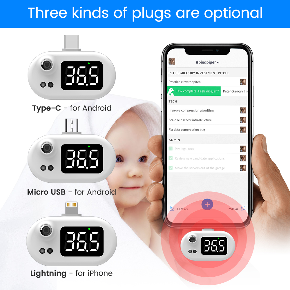 Nhiệt Kế Hồng Ngoại Thông Minh Usb Mini Đo Nhiệt Độ Điện Thoại Không Tiếp Xúc