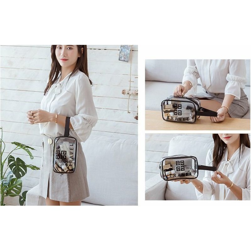 Set 3 túi trong suốt đựng mỹ phẩm, đồ dùng du lịch thời trang