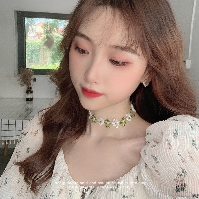 Vòng Cổ Choker Vải Dệt Tay Đính Hoa Thời Trang Xuân Hè Cho Nữ