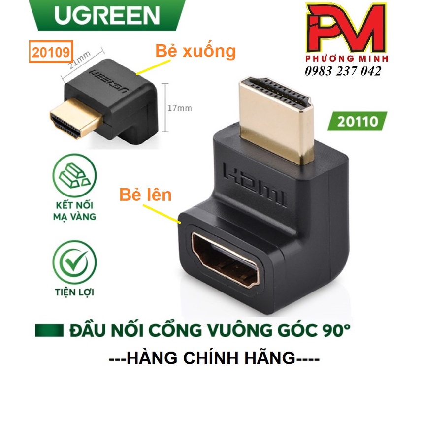 Đầu nối HDMI vuông góc 90 độ Ugreen 20110  20109  cao cấp - Hàng chính hãng
