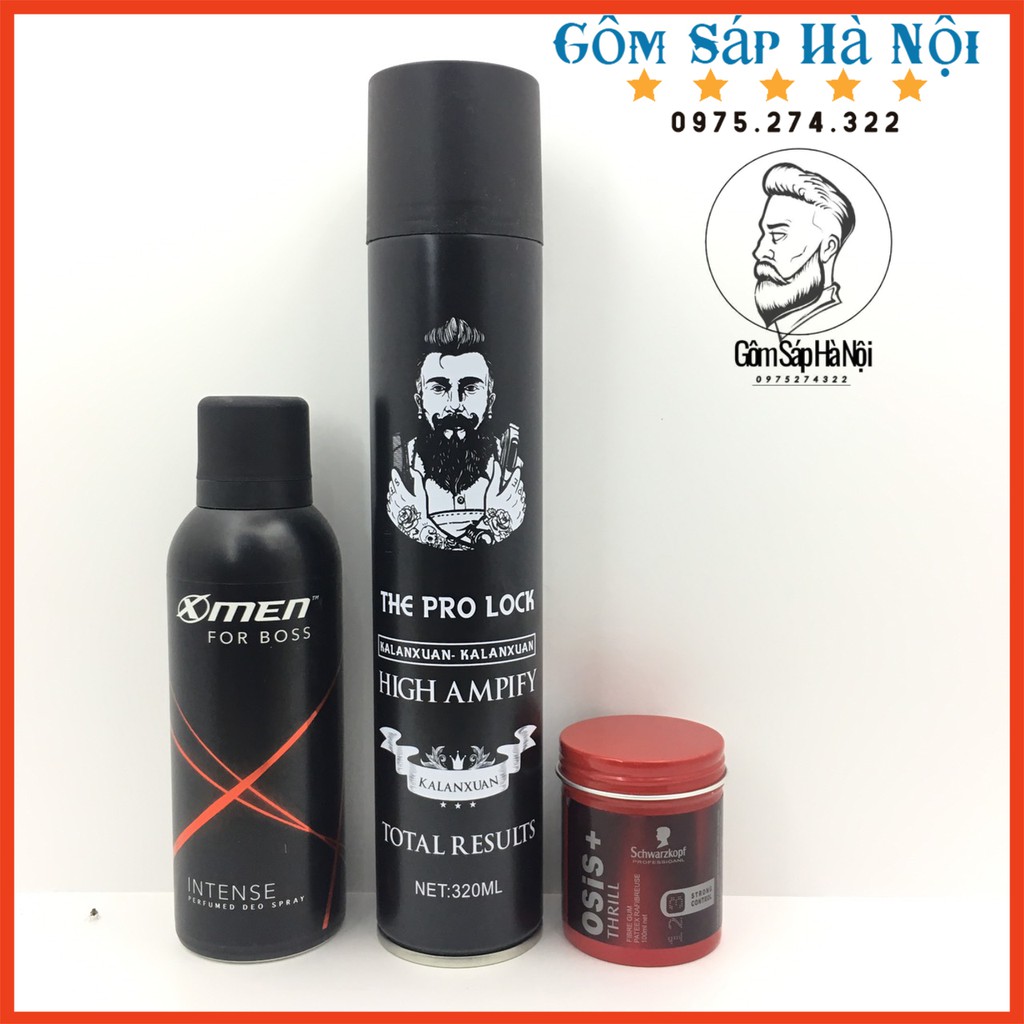 COMBO SÁP VUỐT TÓC OIS THRILL + Gôm Xịt Tóc The Pro Lock High Ampify 420ml + Xịt khử mùi Xmen for boss 150ml