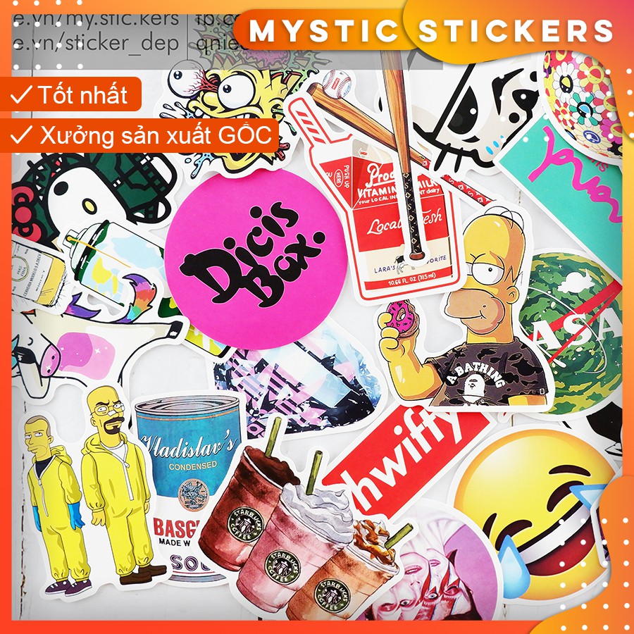 [SET TỔNG HỢP #3] 100 Sticker chống nước/ trang trí, set mix ,dán xe laptop mũ bảo hiểm vali...