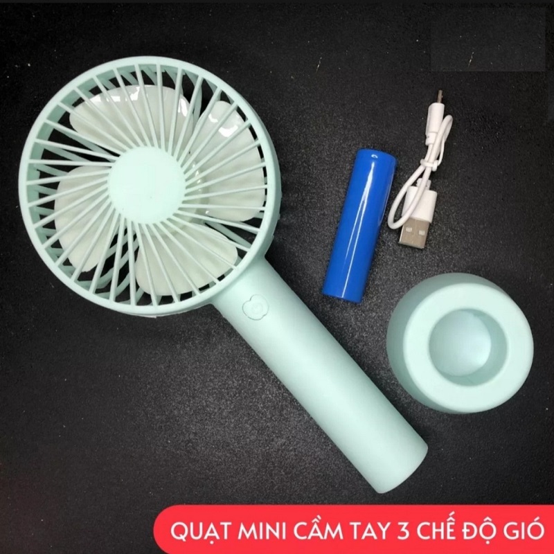 Quạt Mini Cầm Tay Tích Điện 3 Chế Độ Gió Có Chân Đế [Hàng Chuẩn] Quạt Sạc Tích Điện USB Mini Fan -Kèm Dây Sạc, Pin, Đế