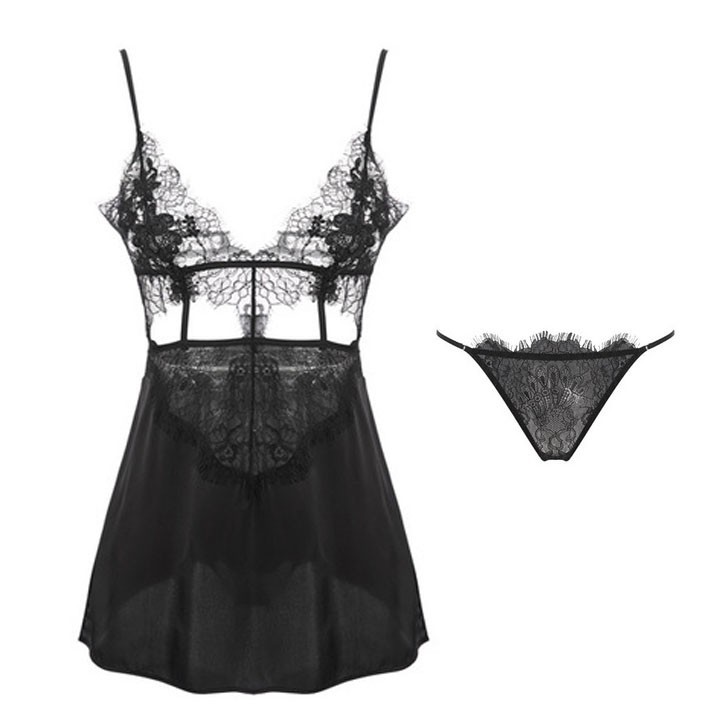 Váy ngủ sexy ren hoa ngực xẻ tà có nút cài phía sau với màu đỏ gợi cảm | BigBuy360 - bigbuy360.vn