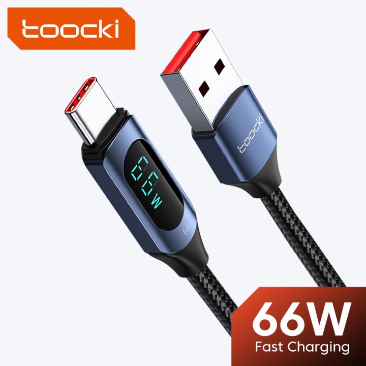 Cáp sạc nhanh Toocki 66W Type-C 1 / 2M 6A màn hình kỹ thuật số cho Huawei Samsung