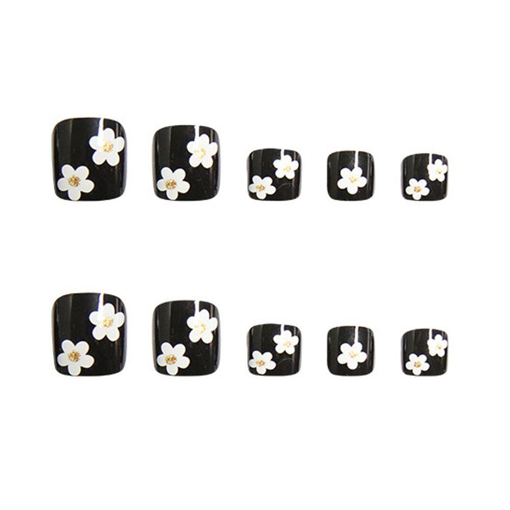 Bộ Móng Chân Giả Ngắn Che Phủ Toàn Diện Họa Tiết Hoa Cúc Phong Cách Hàn Quốc Cho Nữ