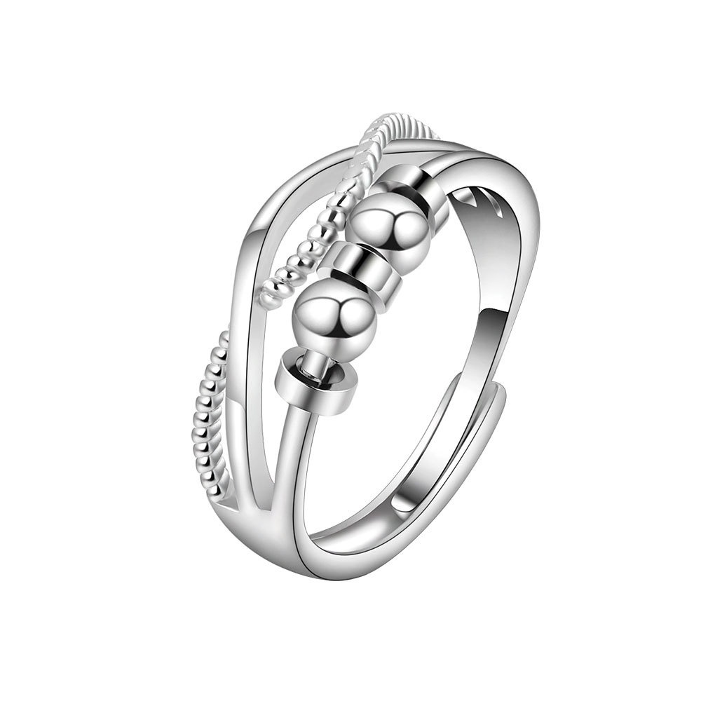 Nhẫn Hở Hai Tầng Họa Tiết Chữ Thập Đính Hạt Thông Minh Có Thể Điều Chỉnh