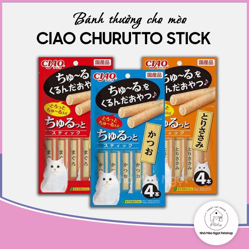 Bánh thưởng Ciao Churutto Stick Thái Lan- thức ăn snack có nhân cho mèo Nhà Mèo Ngọt