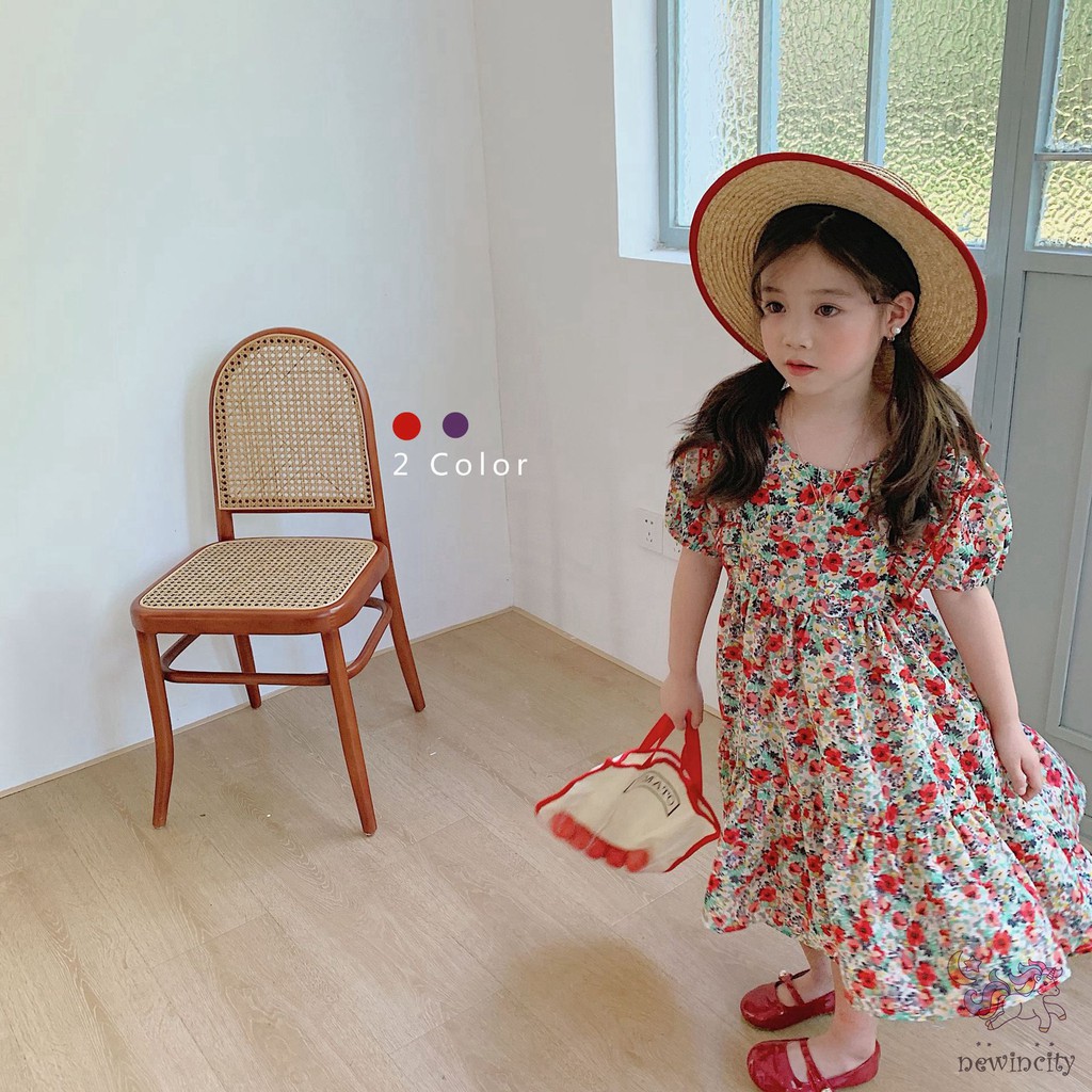 Đầm Bằng Vải Voan Hoạ Tiết Hoa Phong Cách Công Chúa Cho Bé Gái
