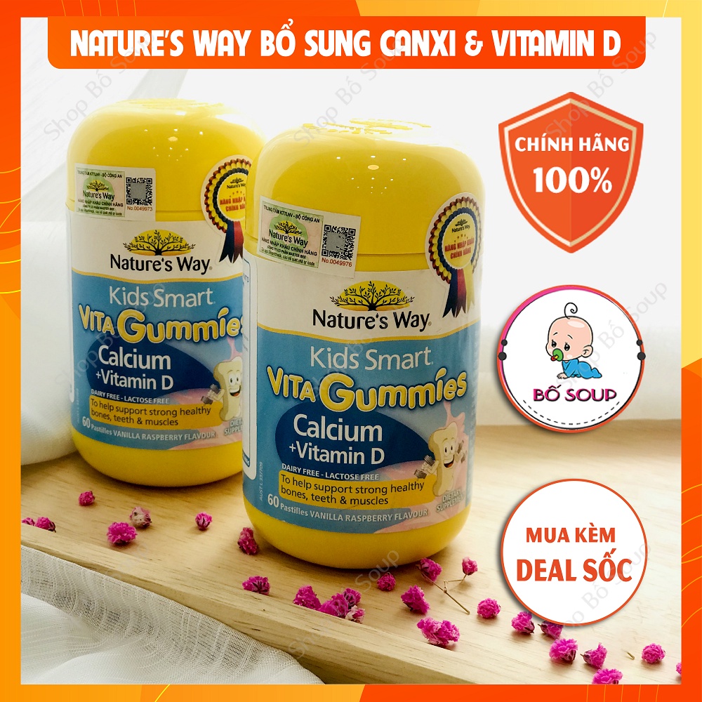 Kẹo Vitamin Nature's Way Kids Smart VITA Gummies Calcium + Vitamin D (Gum Canxi) 60 viên