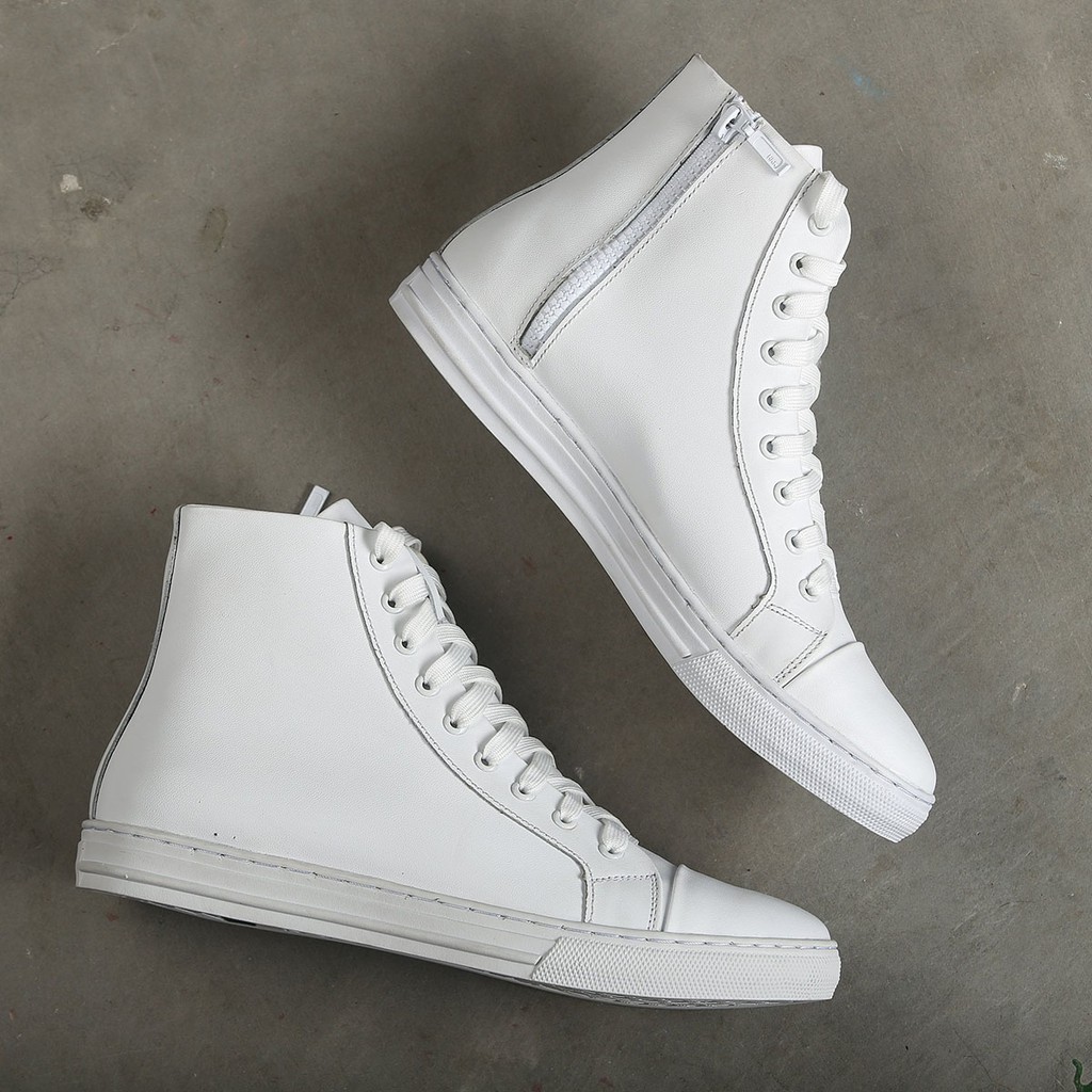 Giày Da EleMan Nam Trơn Cao Cổ Cao Cấp 2 Màu Trắng/ Đen