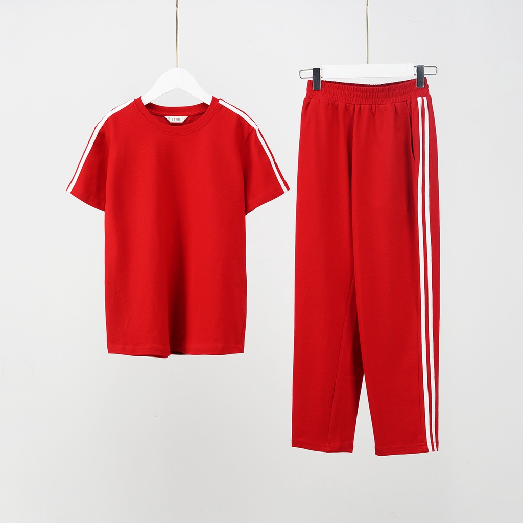 Bộ thể thao nữ SAYME set đồ bộ vải cotton mềm mại co giãn phối sọc trẻ trung năng động WBST0035