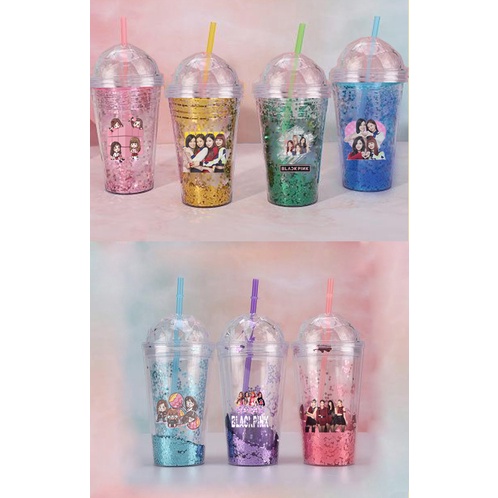 cốc 2 lớp kim tuyến Blackpink idol CNKI3 ly giữ nhiệt 2 lớp army làm lạnh dễ thương 500ml