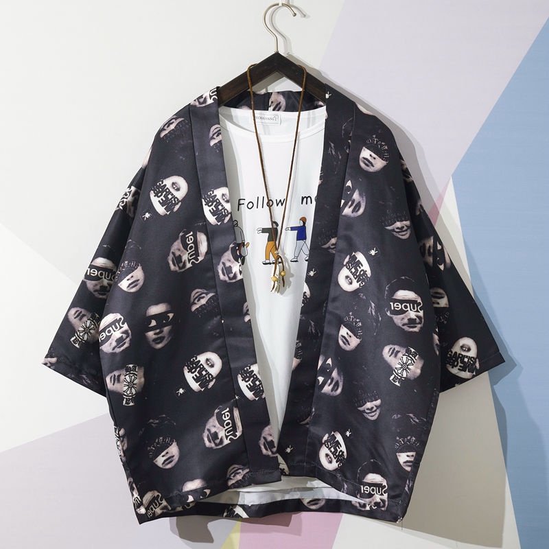 Áo khoác kimono chống nắng in họa tiết hoạt hình phong cách Nhật Bản cho nam nữ
